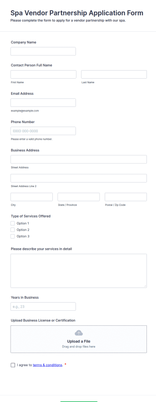 Spa Vendor Partnership Application Form Template