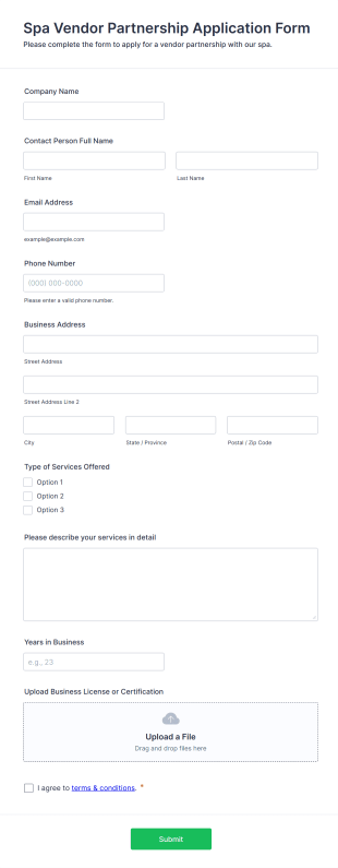 Spa Vendor Partnership Application Form Template