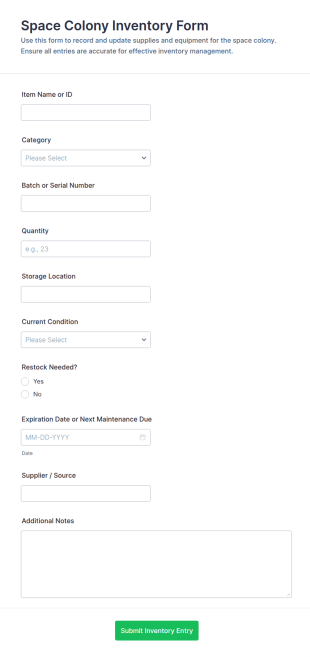 Space Colony Inventory Form Template