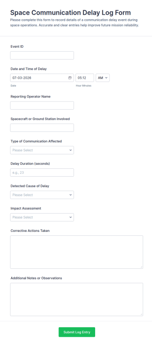 Space Communication Delay Log Form Template