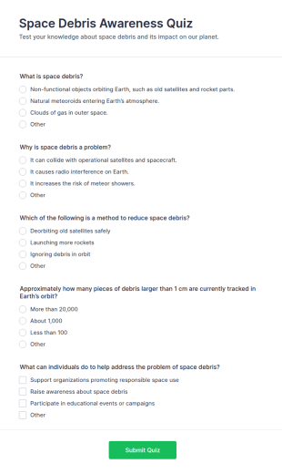 Space Debris Awareness Quiz Form Template