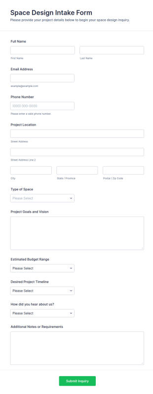 Space Design Intake Form Template