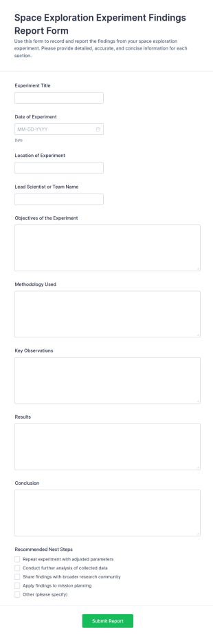Space Exploration Experiment Findings Report Form Template