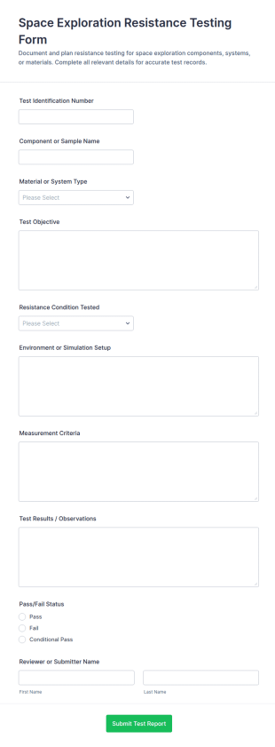 Space Exploration Resistance Testing Form Template