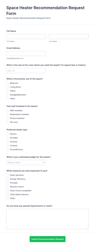 Space Heater Recommendation Request Form Template
