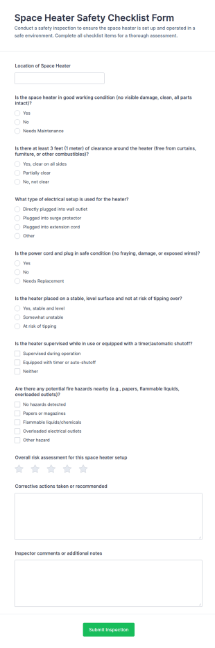 Space Heater Safety Checklist Form Template