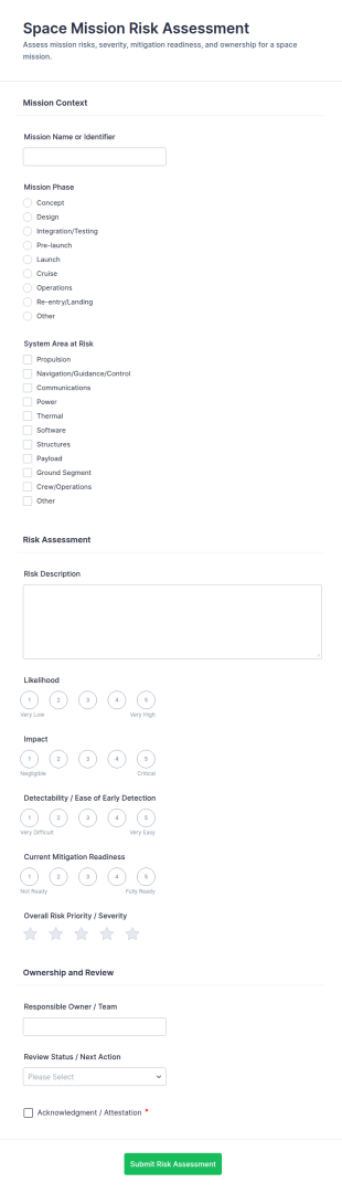 Space Mission Risk Assessment Form Template