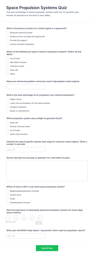 Space Propulsion Systems Quiz Form Template