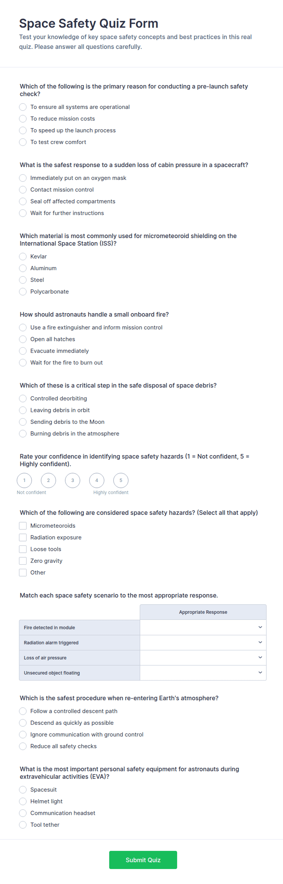 Space Safety Quiz Form Template | Jotform