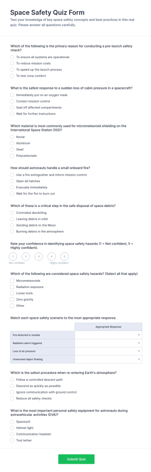 Space Safety Quiz Form Template