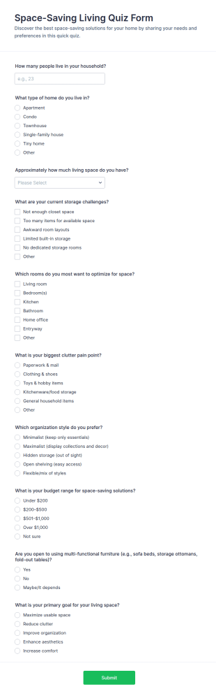 Space Saving Living Quiz Form Template