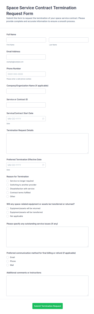 Space Service Contract Termination Request Form Template