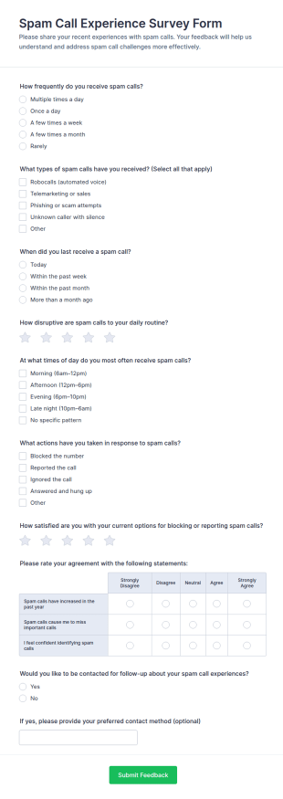 Spam Call Experience Survey Form Template