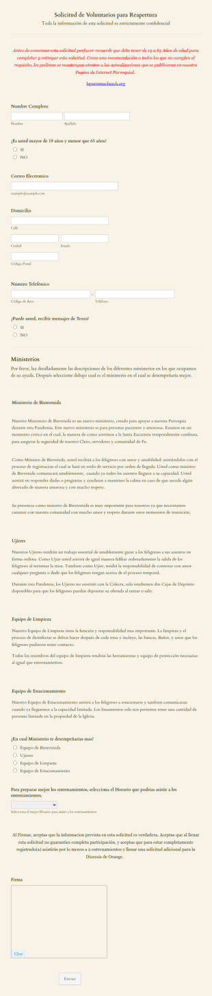 Spanish Church Volunteer Form (LP)