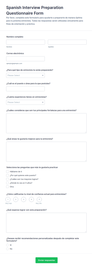 Spanish Interview Preparation Questionnaire Form Template
