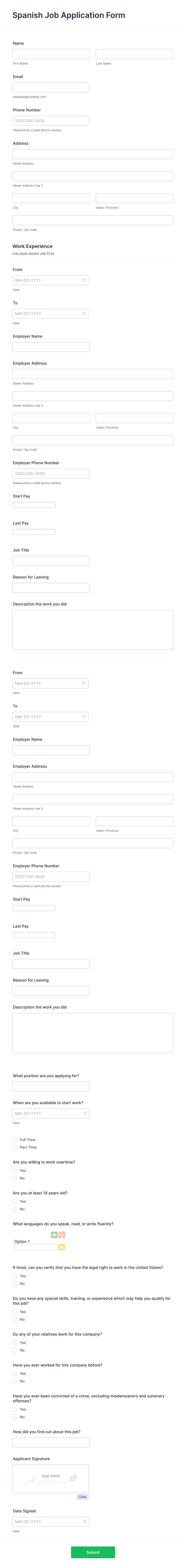 Spanish Job Application Form Template Jotform