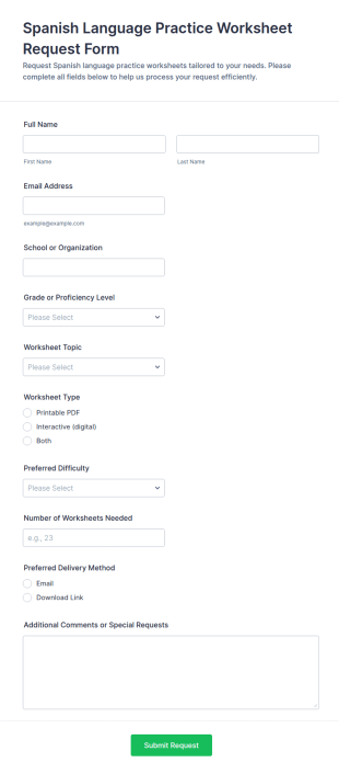 Spanish Language Practice Worksheet Request Form Template