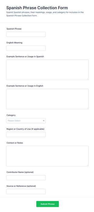 Spanish Phrase Collection Form Template