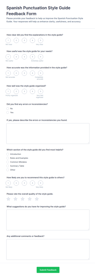 Spanish Punctuation Style Guide Feedback Form Template