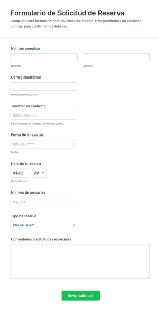 Spanish Reservation Request Form Template