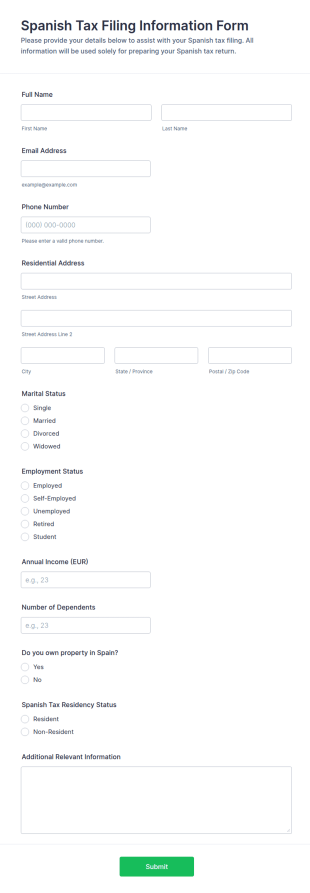 Spanish Tax Filing Information Form Template