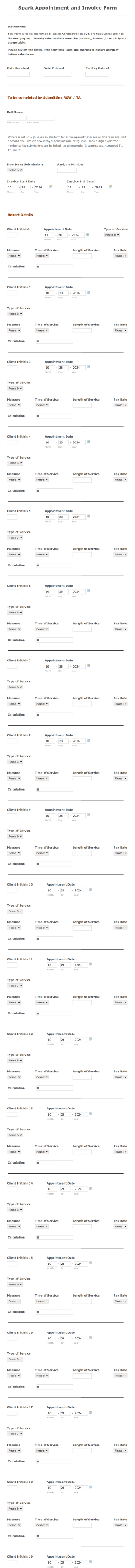 Spark Appointment And Invoice Form Template