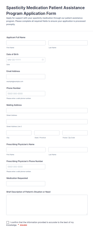 Spasticity Medication Patient Assistance Program Application Form Template