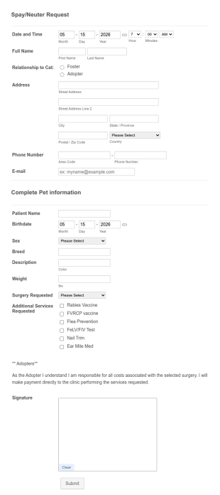 SpayNeuter Request Form Template