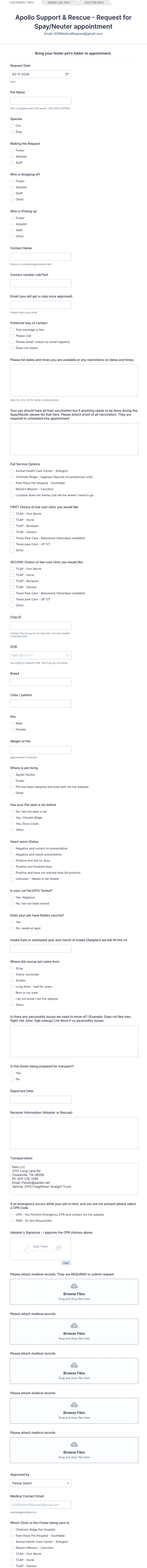 Spay And Neuter Request Form Template