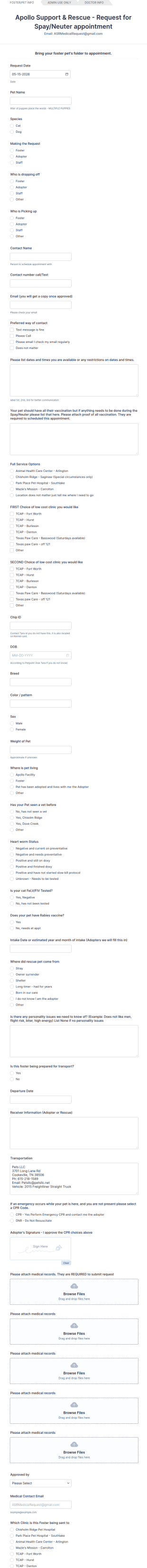 Spay And Neuter Request Form Template