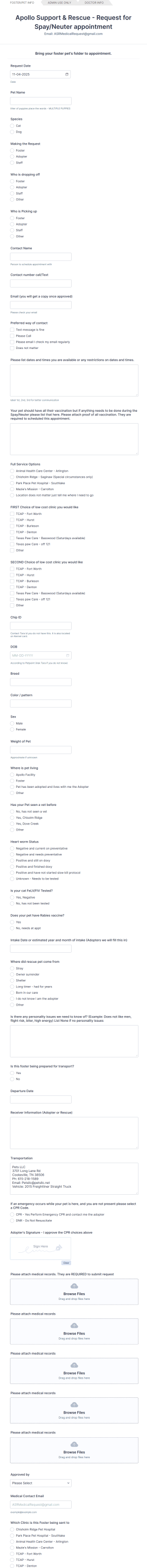 Spay And Neuter Request Form Template