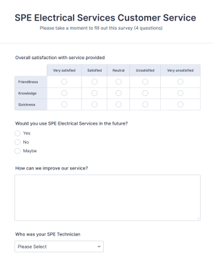 Electrical Services Customer Satisfaction Survey Form Template