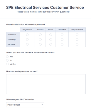 Electrical Services Customer Satisfaction Survey Form Template