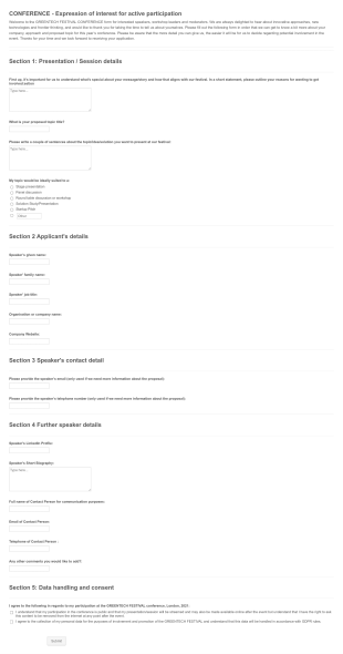 Speaker Application Form Template