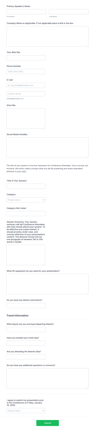Speaker Confirmation Form Template