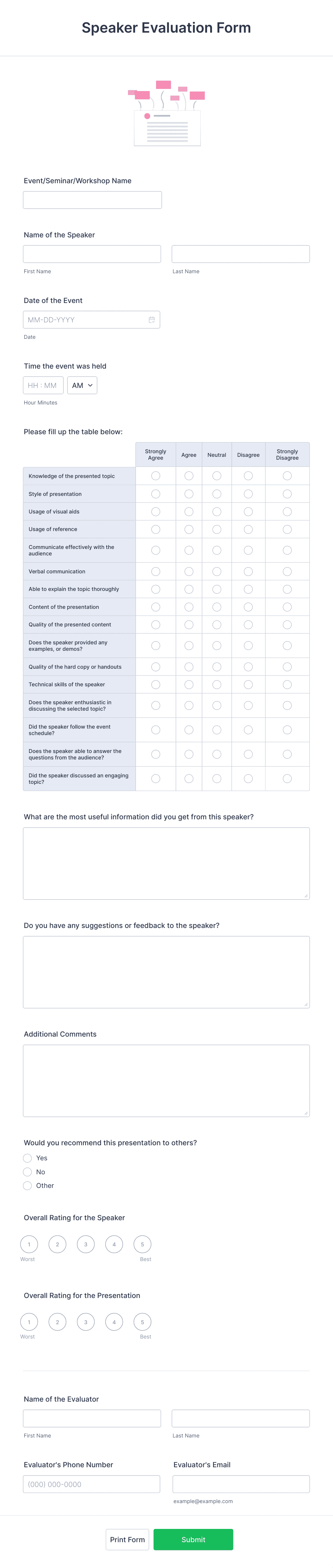 Speaker Evaluation Form Template | Jotform