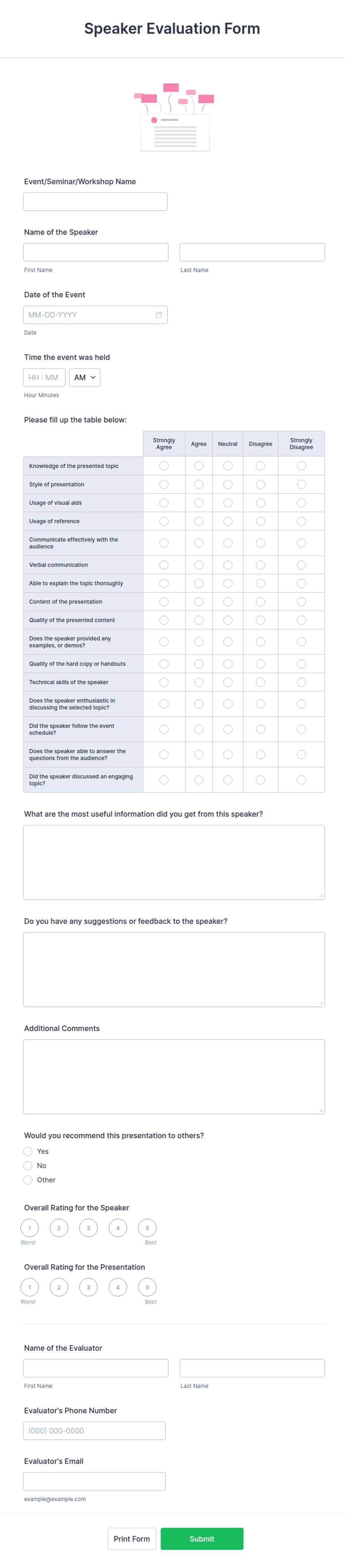 Speaker Evaluation Form Template Visually Speaking » Assessment Tools