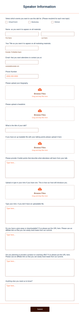 Speaker Information Collection Form Template
