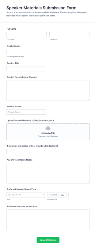 Speaker Materials Submission Form Template