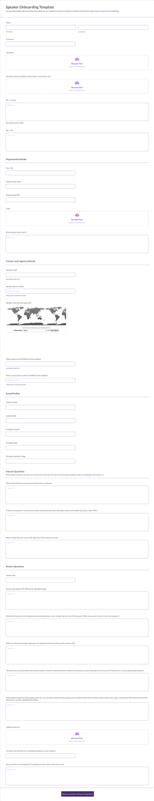 Speaker Onboarding Template Form Template