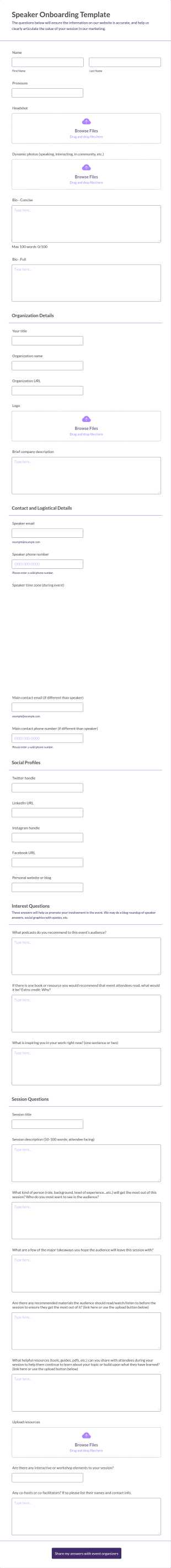 Speaker Onboarding Template