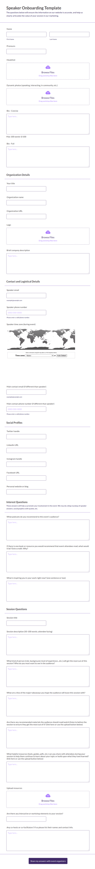 Speaker Onboarding Template