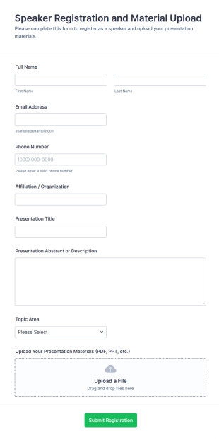 Speaker Registration And Material Upload Form Template