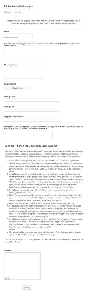 Speaker Release Form Template