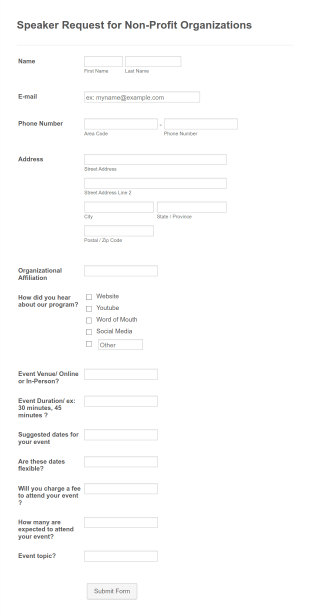 Nonprofit Organization Speaker Request Form Template