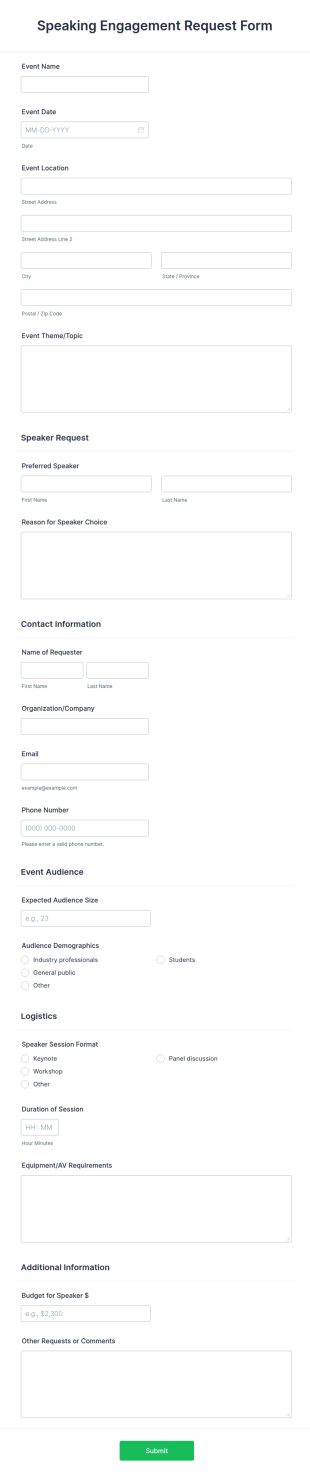 Speaking Engagement Request Form Template