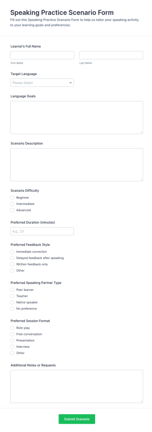 Speaking Practice Scenario Form Template
