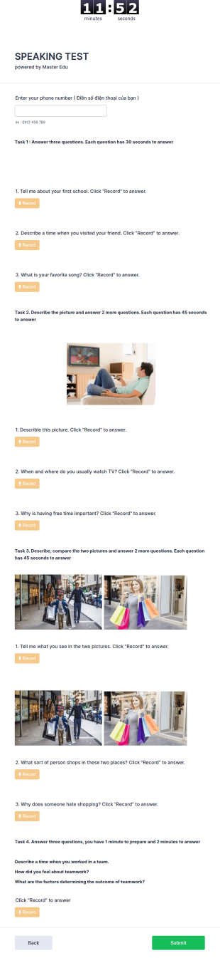 English Speaking Test Template