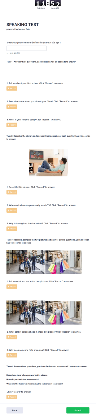 English Speaking Test Template