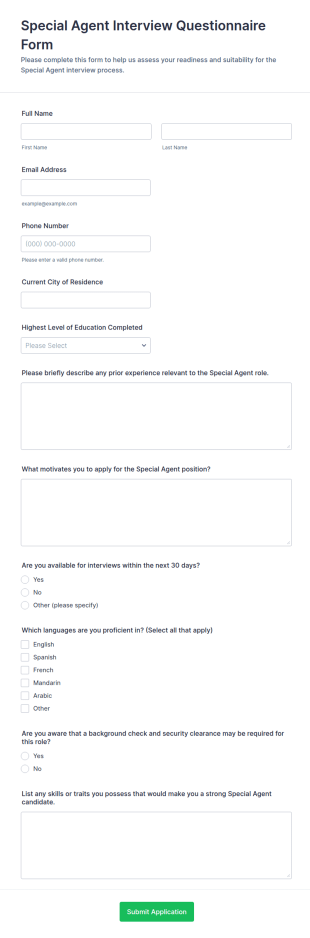 Special Agent Interview Questionnaire Form Template